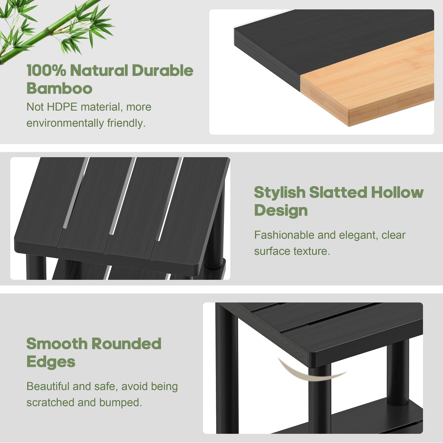 LEJANEOYE Outdoor Side Table, 2-Tier Small Outdoor Table for Patio, Adirondack Side Tables for Outside or Indoor, Bamboo End Table for Pool, Porch, Weather Resistant Easy Maintenance-Black
