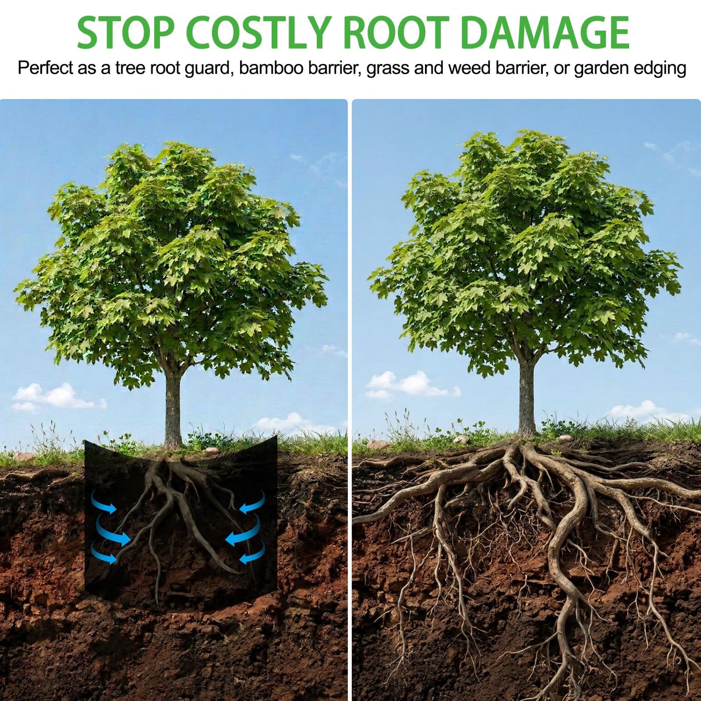 Convivium Tree Root Barrier Roll, 60mil Recycled HDPE Root & Bamboo Barrier for Landscaping, Heavy-Duty Root Blocker for Sidewalks, Driveways & Garden Edging (17in x 50ft x 60mil)