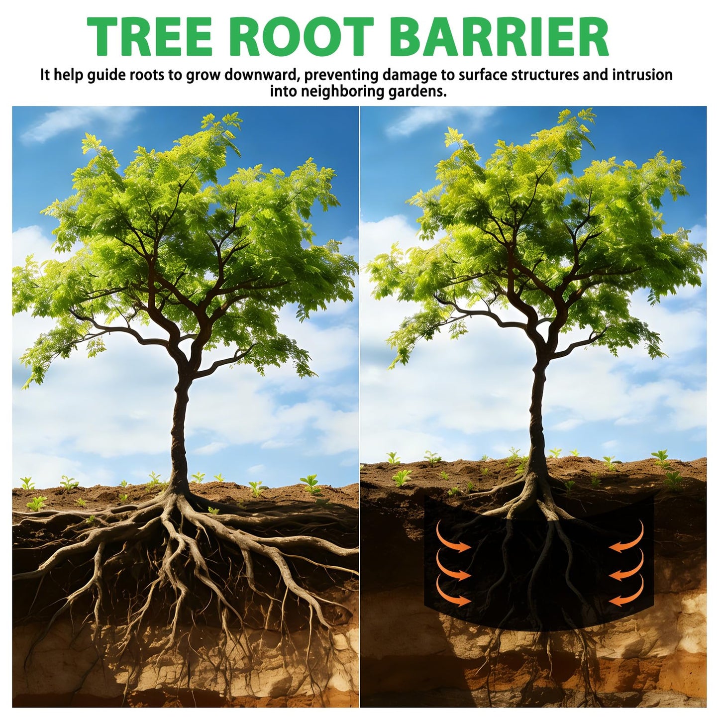 West Bay 20ft x 24in x 60mil Tree Root Barrier, Heavy-Duty Bamboo Root Barrier Weed Blocker for Landscape Tree Ring Edging Garden Borders Driveway and Sidewalk Protection Roads