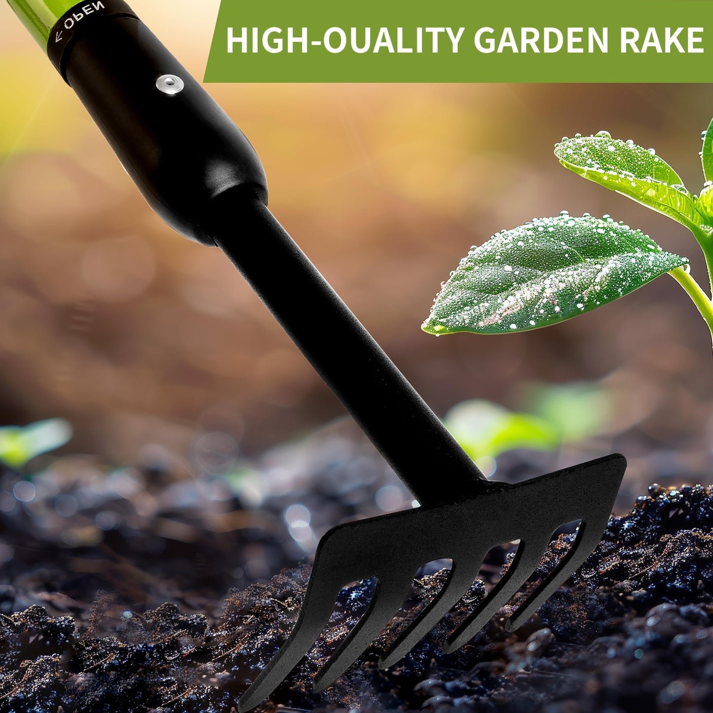 Garden Rake - Small Rake for Gardening with Telescopic Adjustable Handle (27-39”), Mini Rake for Tight Spaces, Flower Beds, Pots - No Bending & Elderly Friendly, Non-Slip Small Garden Rake