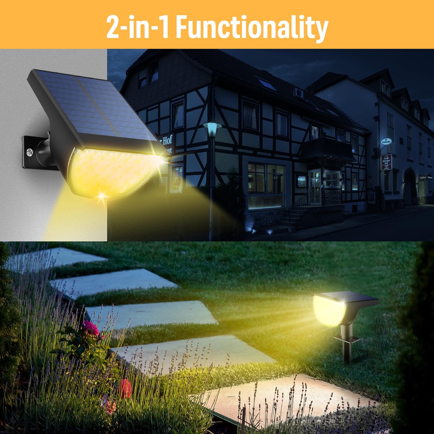 GKGG Solar Lights Outdoor Waterproof IP65, Solar Powered 76 LED 3 Lighting Modes Solar Spot Lights Outdoor for Yard Garden Landscape Pathway (Warm White, 6 Pack)