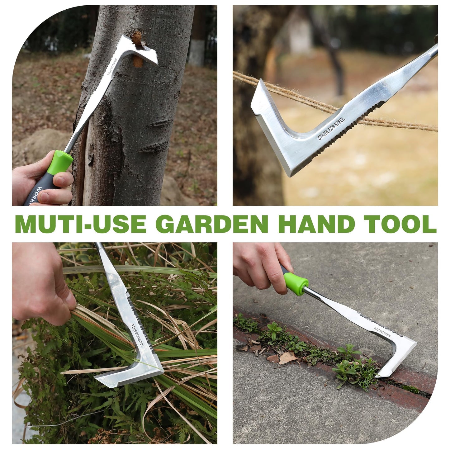 WORKPRO Crack Weeder, 12" Stainless Steel Crevice Weeding Tool with Soft Handle, L-Shaped Side-Walk Weed Puller Spatula, for Garden Lawn Yard Patio Terrace Paving Moss Garden Tool