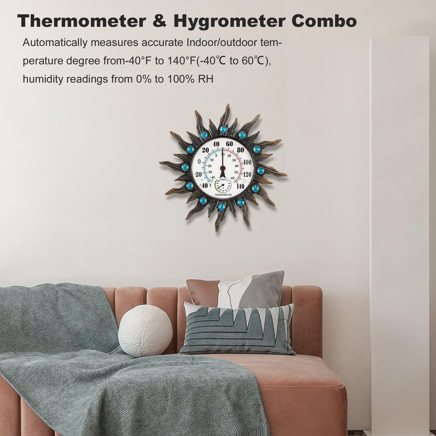 Indoor Outdoor Thermometer, Hummingbird Wall-Mounted Outdoor Thermometers Waterproof Decorative for Patio, Garden, Yard, Room, Large Number Easy to Read No Batteries Required
