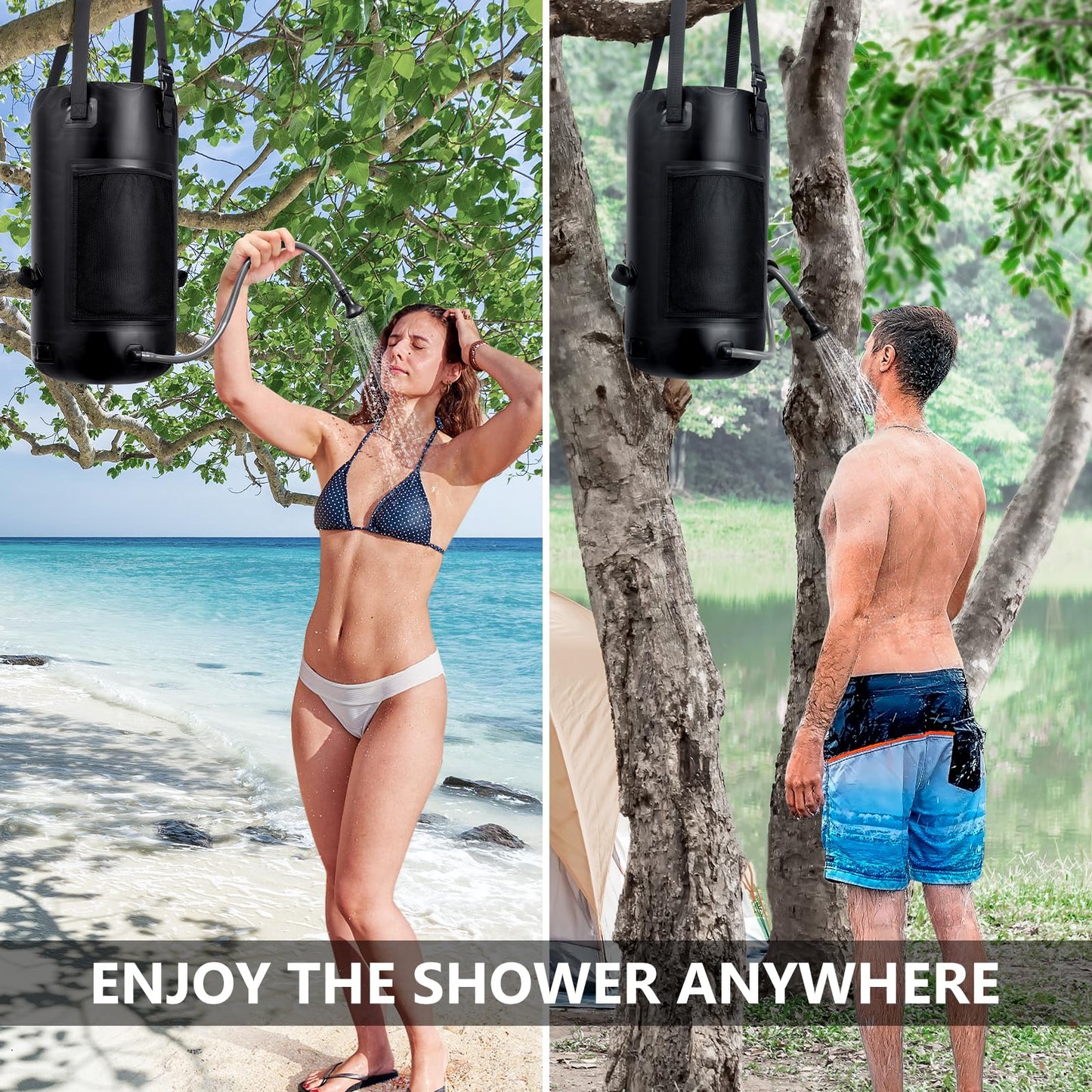 SPACEREST Solar Shower Bag, 3 Gal/11L Solar Heating Camping Shower Bag, On-Off Switchable Shower Head, Portable Shower with Thick Tarpaulin for Camping, Surfing, Outdoor Traveling, No Tear & Leak