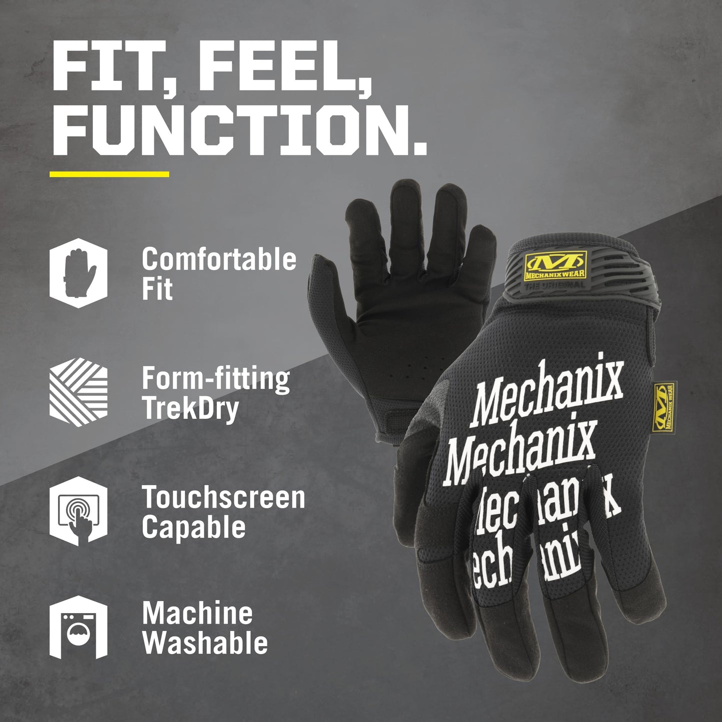 Mechanix Wear Original Work Gloves - Multi-Purpose Outdoor Work Gloves - Touchscreen Capable - Secure Fit - Durable & Machine Washable - Breathable & Comfortable - Large - Black