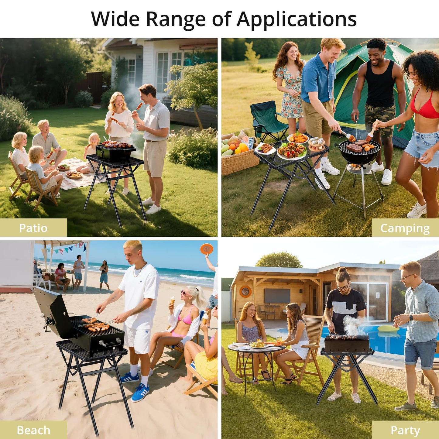 Anbte 2ft Folding Grill Table, Supports 180 Lbs, 2 Adjustable Height 28” Portable Grill Table Heat-Resistant Tabletop, Folding Metal Table for Camping BBQ Cooking Backyard Outdoor, 24" X 16", Black