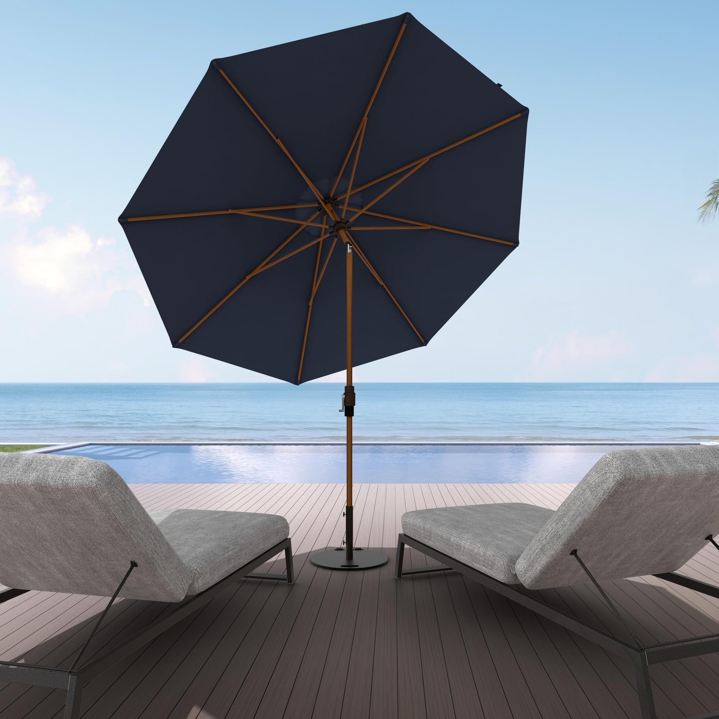 Midtown Umbrellas Wooden 2-8 Ft Patio Umbrella with 360° Swivel & Tilt Mechanism, 8 Fiberglass Ribs & Sunbrella Fabric - Outdoor Umbrella for Deck, Pool & Garden - Burgundy Canopy, Wooden Pole