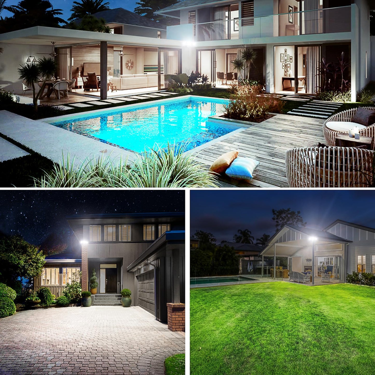 Olafus 130W Flood Lights Outdoor, 13000LM Super Bright LED Flood Light, IP65 Waterprooof Outdoor Flood Light Fixture, 3 Adjustable Heads, 6500K Exterior Security Lights for Yard, Garage, White