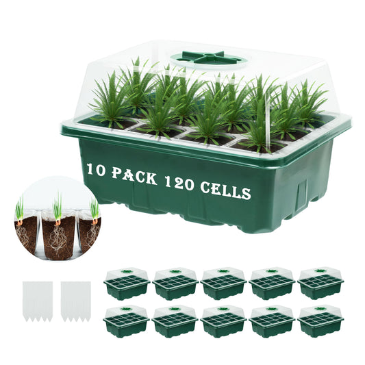 Garplaolao 10 Pack 120 Cells Seed Starter Trays with Ventilation Holes - Reusable Seedling Starter Kit for Vegetables, Herbs, Flowers - Indoor Gardening, Plant Germination & Seed Starting (Green)