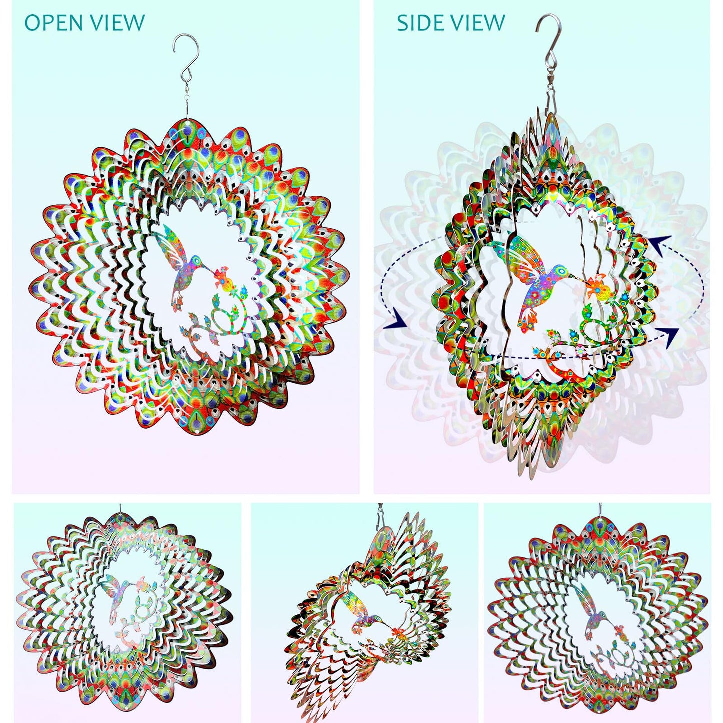 Aoedelyart Hummingbird Wind Spinner for Yard and Garden,12in 3D Wind Spinner Hummingbird Gift for Women/Mother/Father/Men,Hanging Bird Wind Catchers Kinetic Yard Art Ornaments Outdoor Wind Sculptures