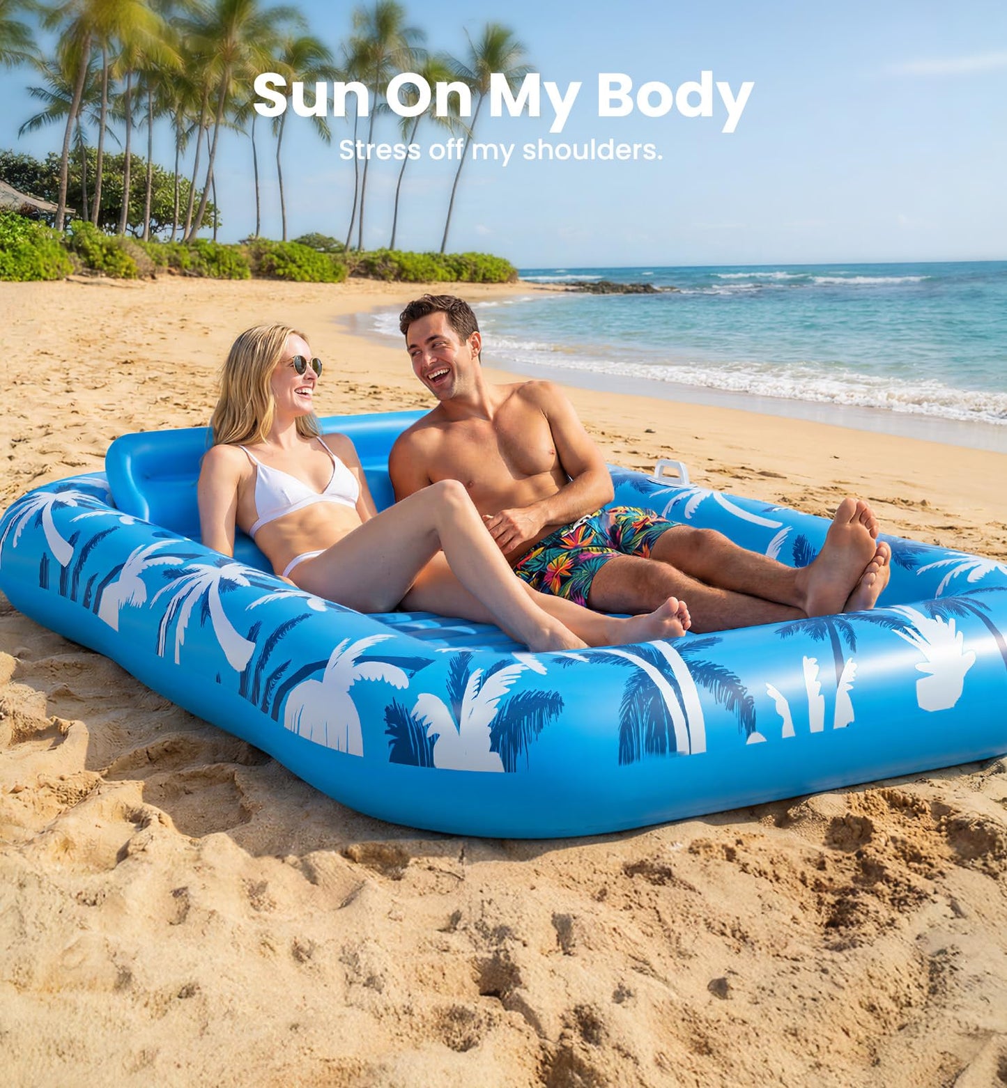 Inflatable Tanning Pool Lounger Float with Sprinkler, X-Large Pool Floats with Auto Spray Cooling, 6 in 1 Sunbathing Lounge Floatie Raft Toys, Blow Up Pool Tanning Bed for Adults Kids Gifts