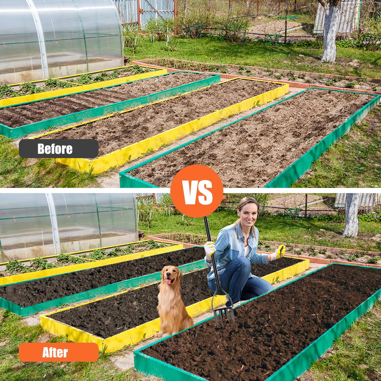 Luvenia Hand Tiller Cultivator with 5.1 Inch Deep 8 Steel Teeth, Manual Soil Tiller Garden Tool 40 Inch with Anti-Slip Pedal，Garden Claw for Weeding, Planting Aerating, Mixing Soil