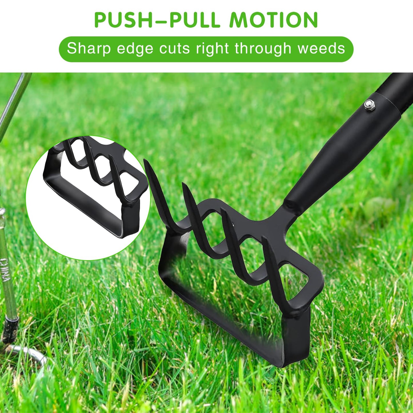 Elegital Hoe Garden Tools with Rake Tiller,30-62 inch Adjustable Long Handle Stirrup Hoe Rake,Hand Hoe/Sickle,Heavy Duty Rake Tiller for Digging,Weeding and Loosening Soil