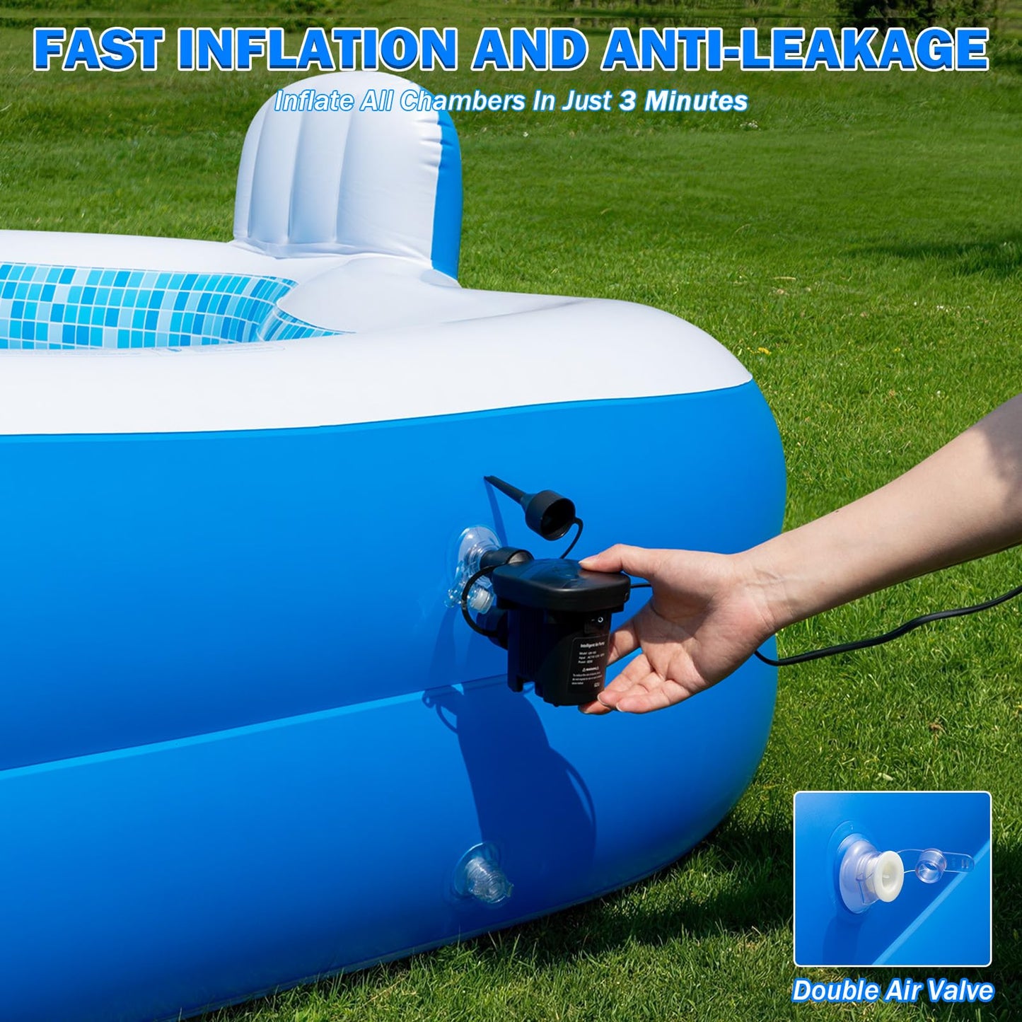 ALSTU Extra Large Inflatable Pool with Pump, 121" X 90" X 22" Full-Sized Blow Up Pool with Seats for Adults, Family Inflatable Swimming Pool for Summer Water Party Backyard Garden Lawn