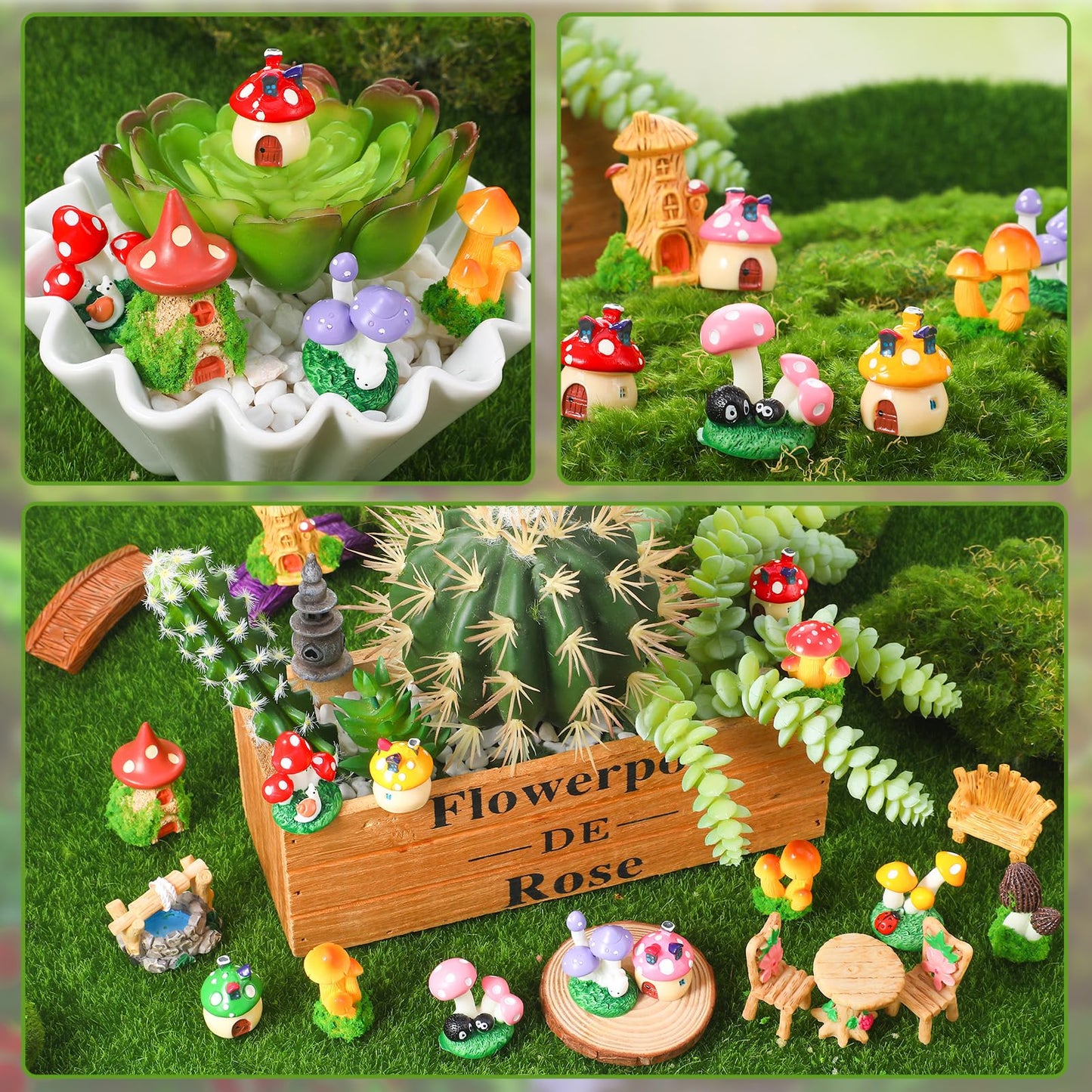GGSTDDUP 32 Pcs Fairy Garden Accessories Mini Fairy Figures Miniature Table and Chairs Bridge Mushroom Lighthouse Water Well Pond Landscape Ornaments Kit for DIY Garden Potted Desk Decor