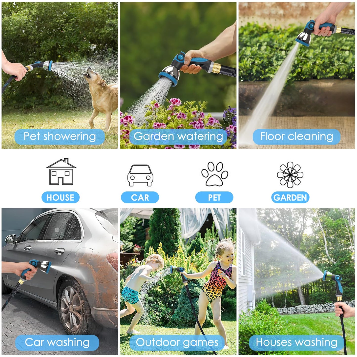KETTOYA Non-Expanding Garden Hose 100 ft, Kink Free Flexible Water Hose with 10-Pattern Spray Nozzle, Lightweight Hose Pipe, Leak Proof, 3/4" Swivel Connectors, Super Fabric, Portable Storage Strap