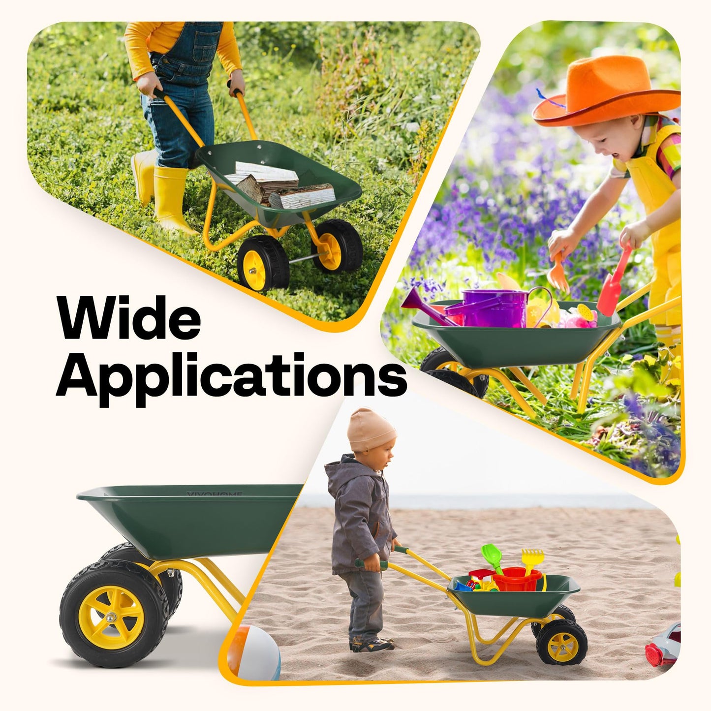 VIVOHOME Kids Wheelbarrow Children Garden cart with Toddler Gardening Tool Set Child Wheel Barrel Outdoor Indoor Toys Gift Green