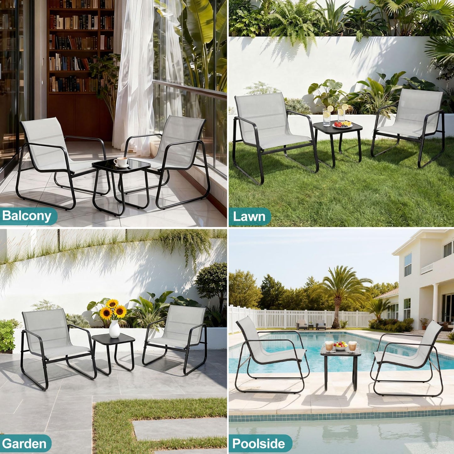 DUMOS 3 Piece Patio Furniture Set，Outdoor Patio Furniture Set with Table, Patio Sectional Bistro Sets for Lawn, Garden, Balcony, Poolside