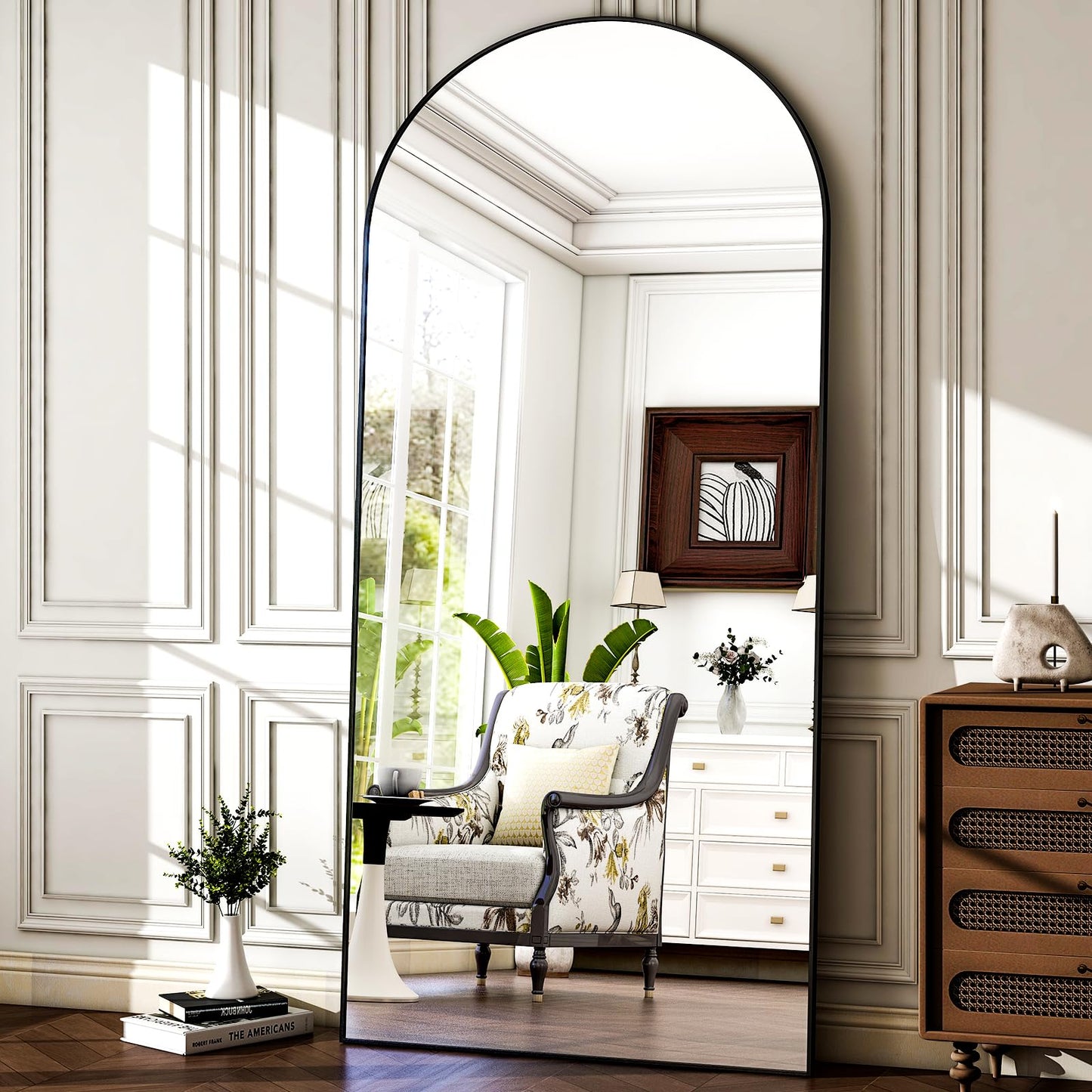 HARRITPURE 78" x 35" Arched Full-Length Mirror - Black Oversized Floor Mirror Free Standing Aluminum Frame Full Body Mirrors for Bedroom Cloakroom