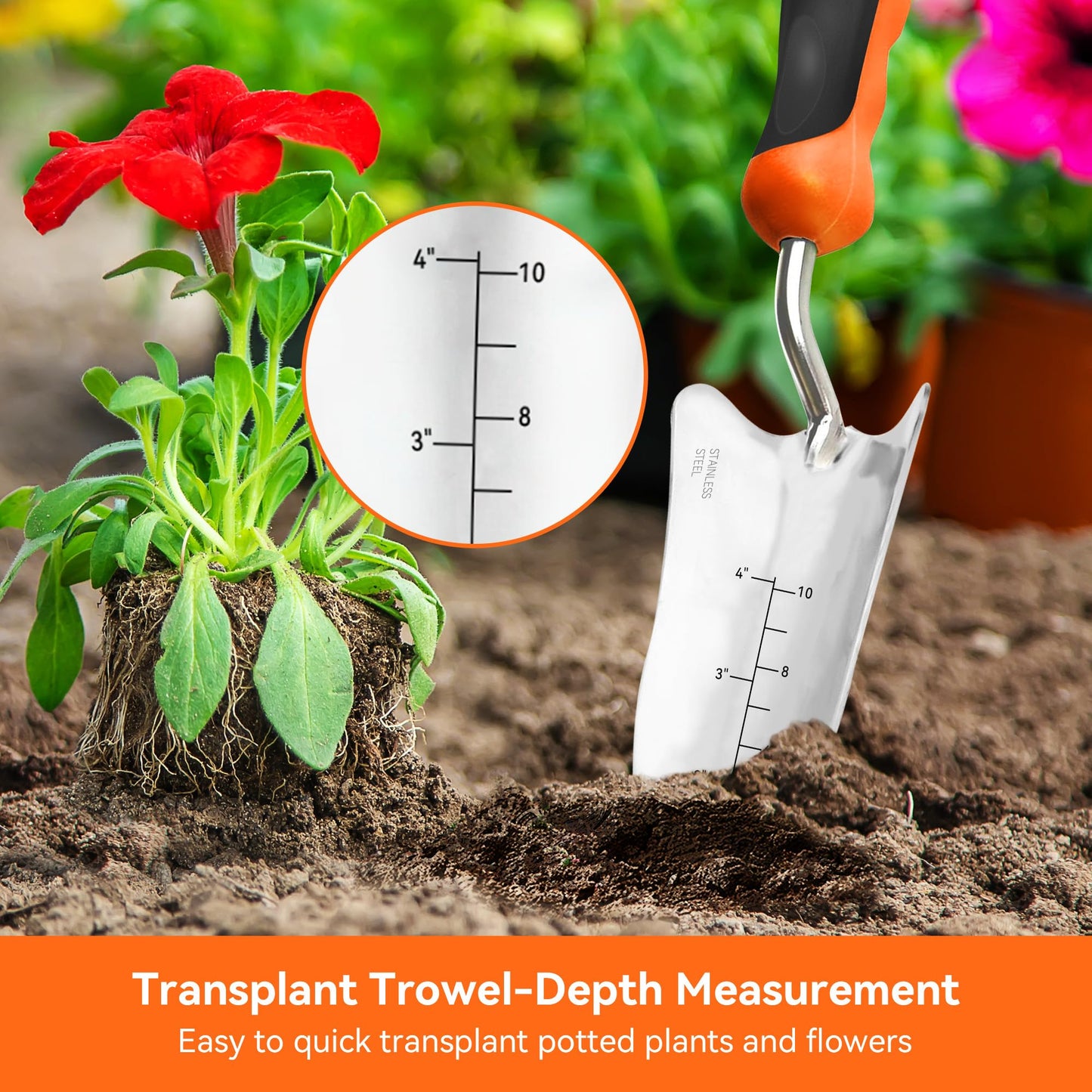 ECOWORK Garden Tool Set 3-in-1 with Heavy-Duty Trowel, Transplanter & Cultivator for Digging and Planting, Polished Cast-Aluminum Heads for Rust Resistance, Non-Slip SoftGrip Handles Reduce Fatigue