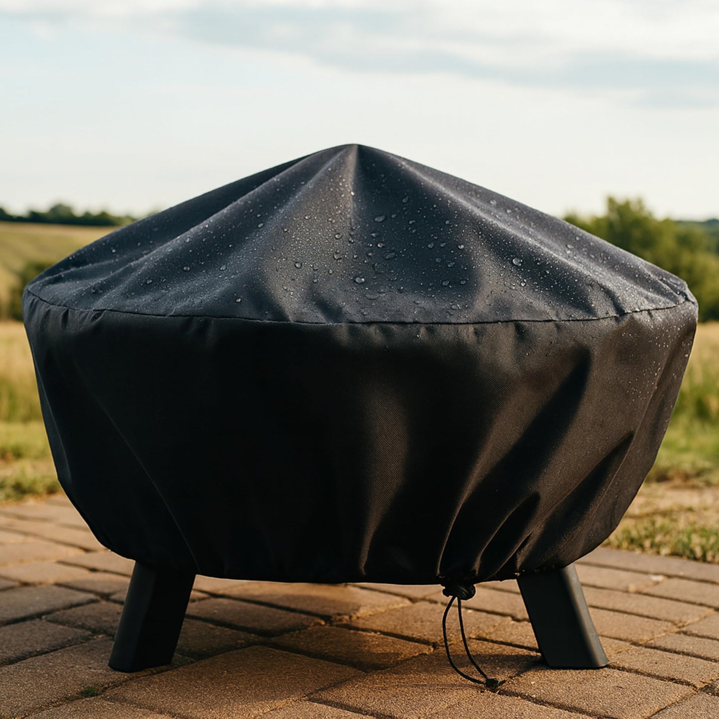 Sunnydaze 58-Inch Fire Pit Cover Round - Outdoor Fire Pit Cover - Weather-Resistant PVC with Drawstring Closure - Durable Protection for All Seasons - Black