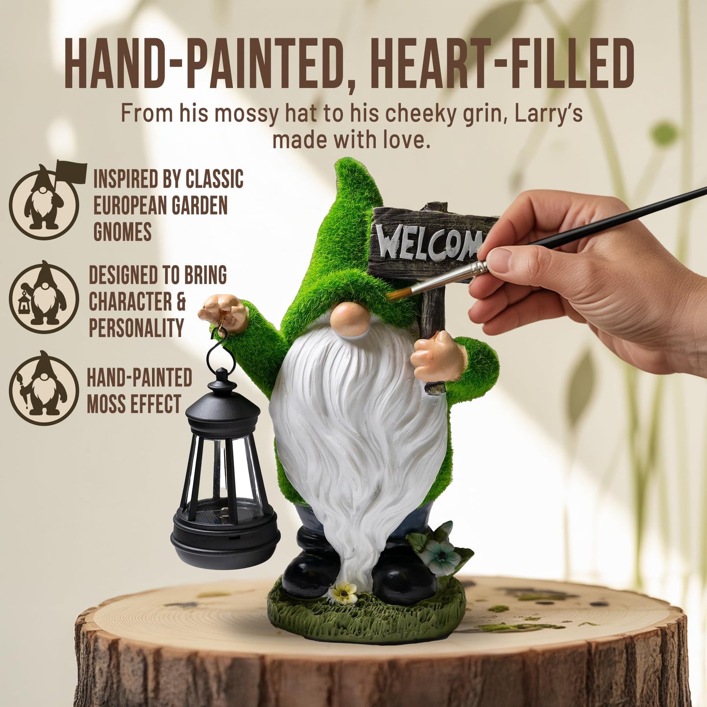 IMPECCABLE GOODS Garden Gnomes Outdoor with LED Solar Light - 11’’ Spring Season Gnome - Funny Decorations, Ornaments - Home, Yard, Patio, Solar Lantern Garden Statues - Housewarming, Birthday