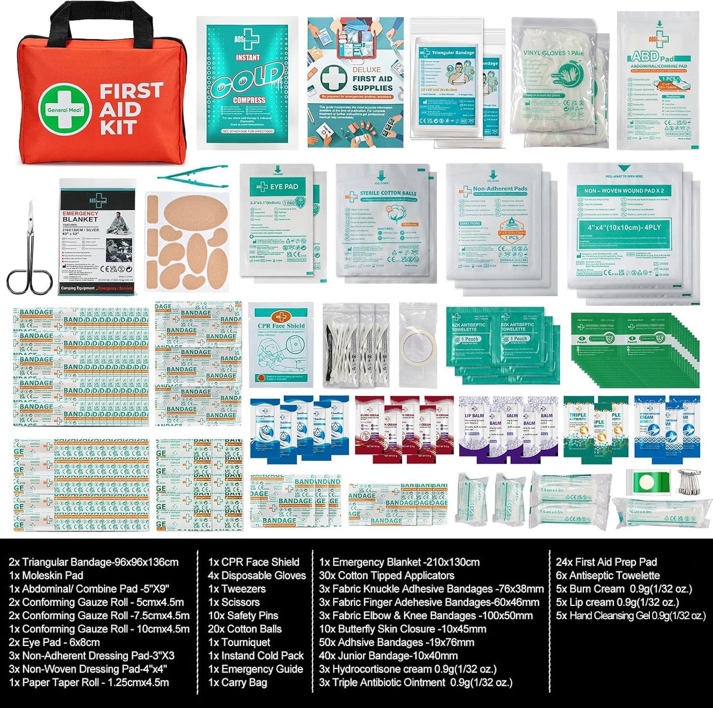 General Medi First Aid Kit, 250 Piece Small First Aid Kit - Includes Emergency Foil Blanket, Instant Cold Pack,Scissors for Travel, Home, Office, Vehicle, Camping, Workplace & Outdoor