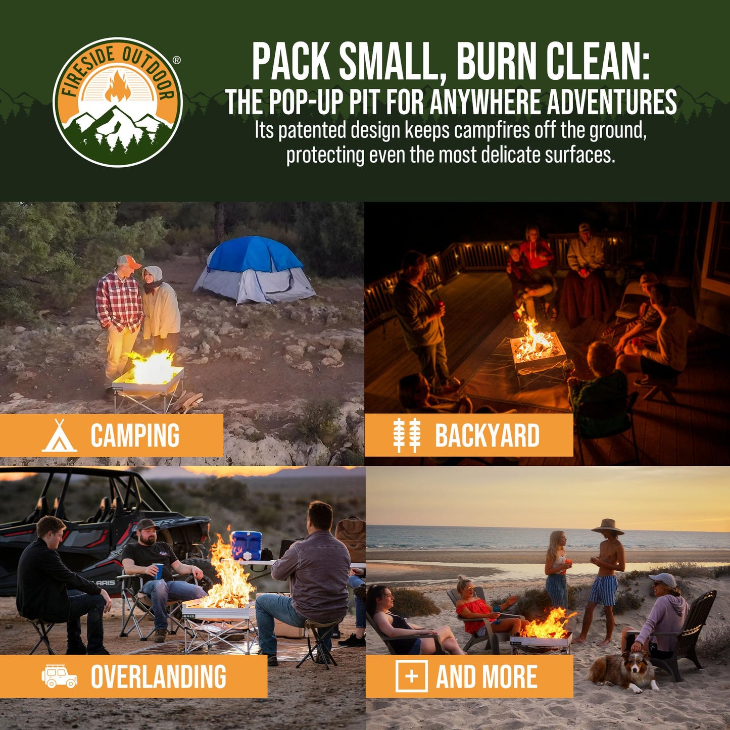 Fireside Outdoor Pop-Up Fire Pit 24" Ultra Lite Weighs 3.2 lbs - Folding FirePits for Outside, Outdoor Small Firepit Portable, Campfire Burn Pits, Camping Fire Pit Portable Holds 80 lbs of Firewood
