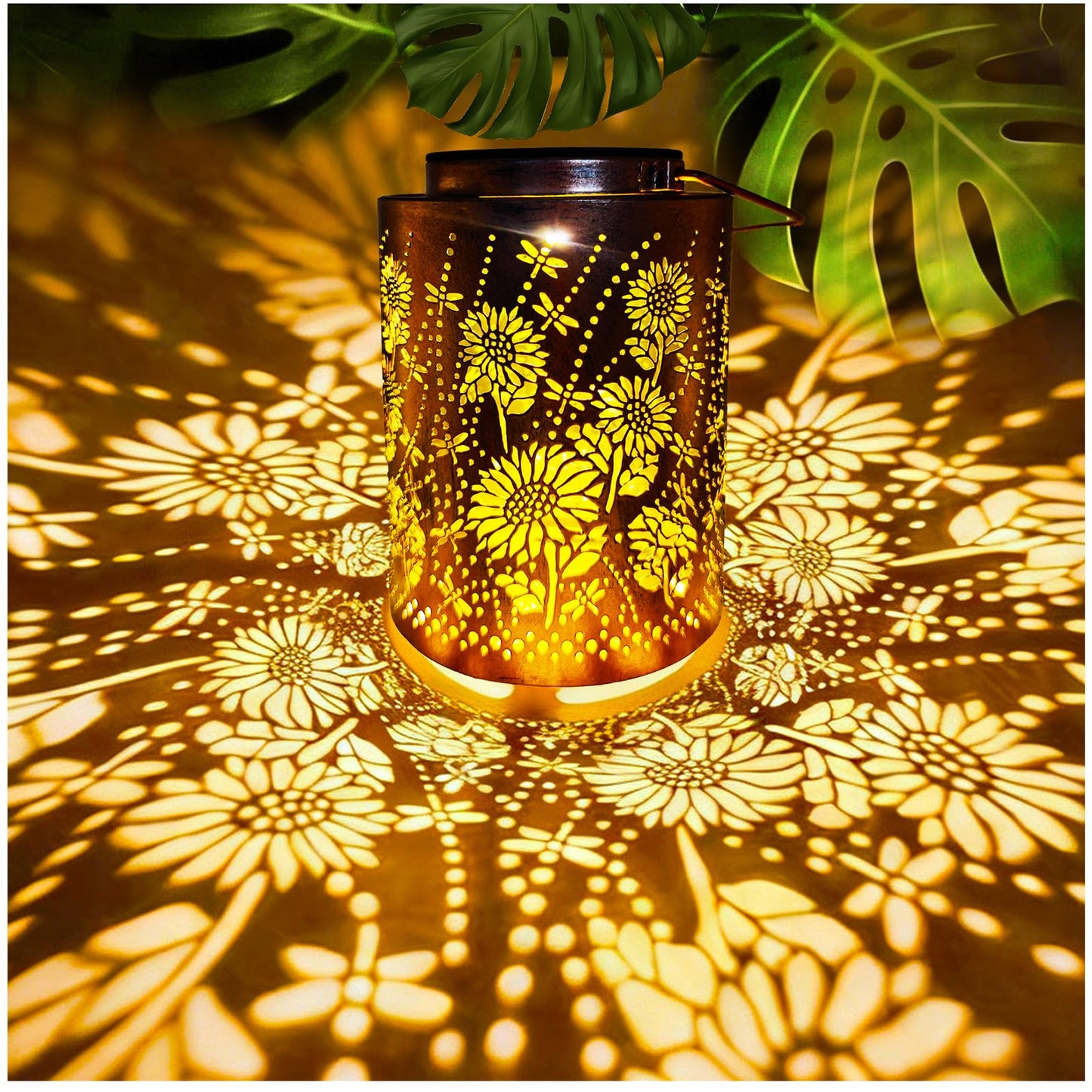 Solar Lights Outdoor Waterproof - Sunflower & Dragonfly Solar Lantern with Hanging Hook, Decorative Garden Lights for Yard, Patio, Lawn, Birthday Gifts for Women/Grandma，Mother's Day Gifts for mom