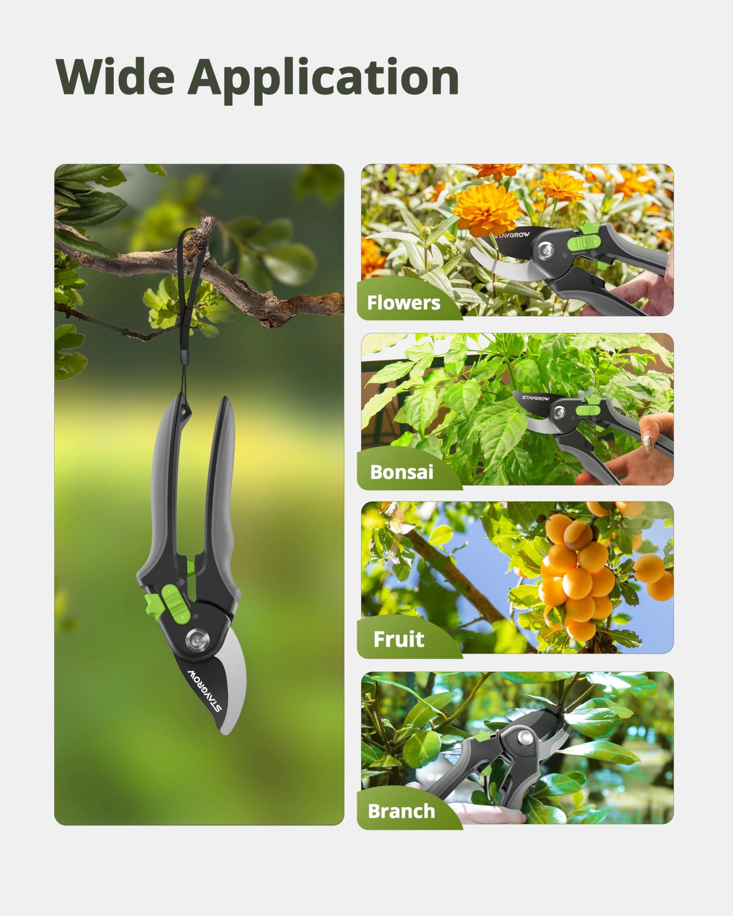STAYGROW Pruning Shears for Gardening,8.5" SK5 Garden Shears Cuts 10000+ Times Staying Sharp, Garden Scissors with One-handed Unlocking&Adjustable Handle, Garden Clippers Gardening Tools for Men Women