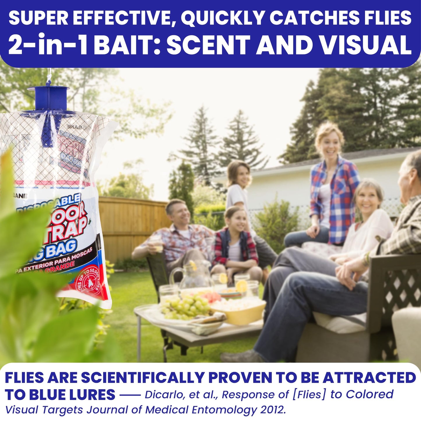Fly Traps Outdoor Fly Trap for Patio. 4 Large Non-Toxic Pre-Baited Flies Bags Outdoor Disposable. Big Hanging Bug Catchers for All Filth Flies Killer for Outside Bug Control in Yard Horse Ranch.