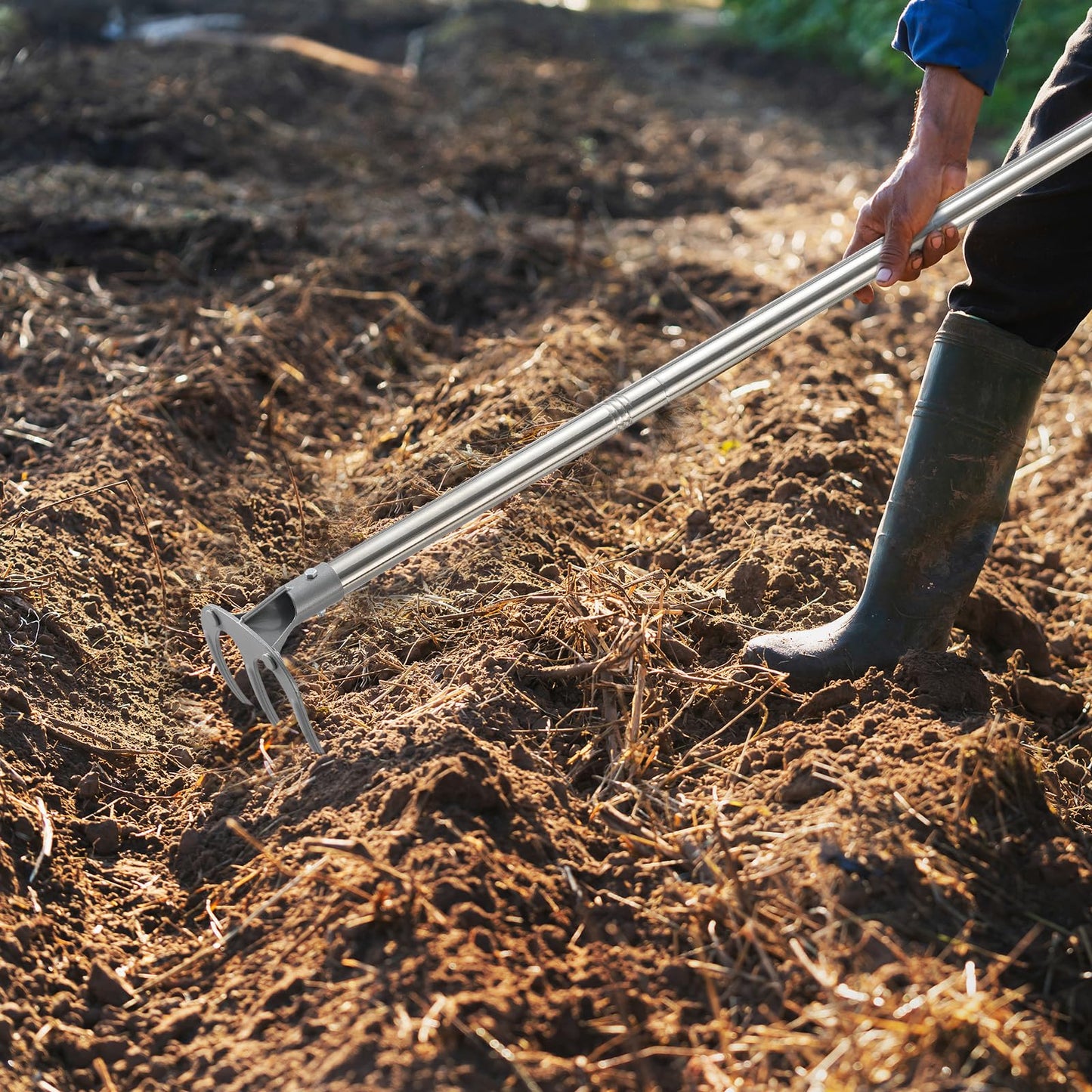 JAOTREL Professional Garden Hoe 77 Inch Long with Adjustable Long Handle - Heavy Duty Weeding & Cultivating Tool for Gardening, Lawn, and Yard Work