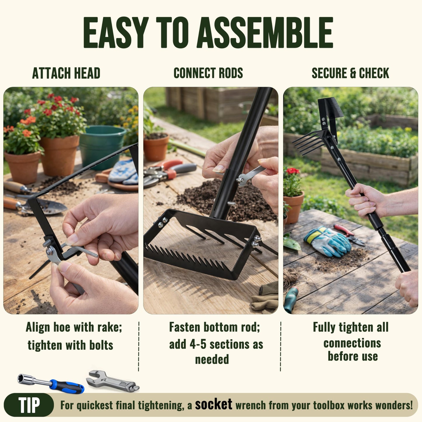 Gardzen 70" Garden Hoe for Weeding, Long Handle Hula Tool with Serrated Blade, Heavy Duty 2-in-1 Stirrup Scuffle Weeder, Cultivator Rake for Loosening Soil & Planting