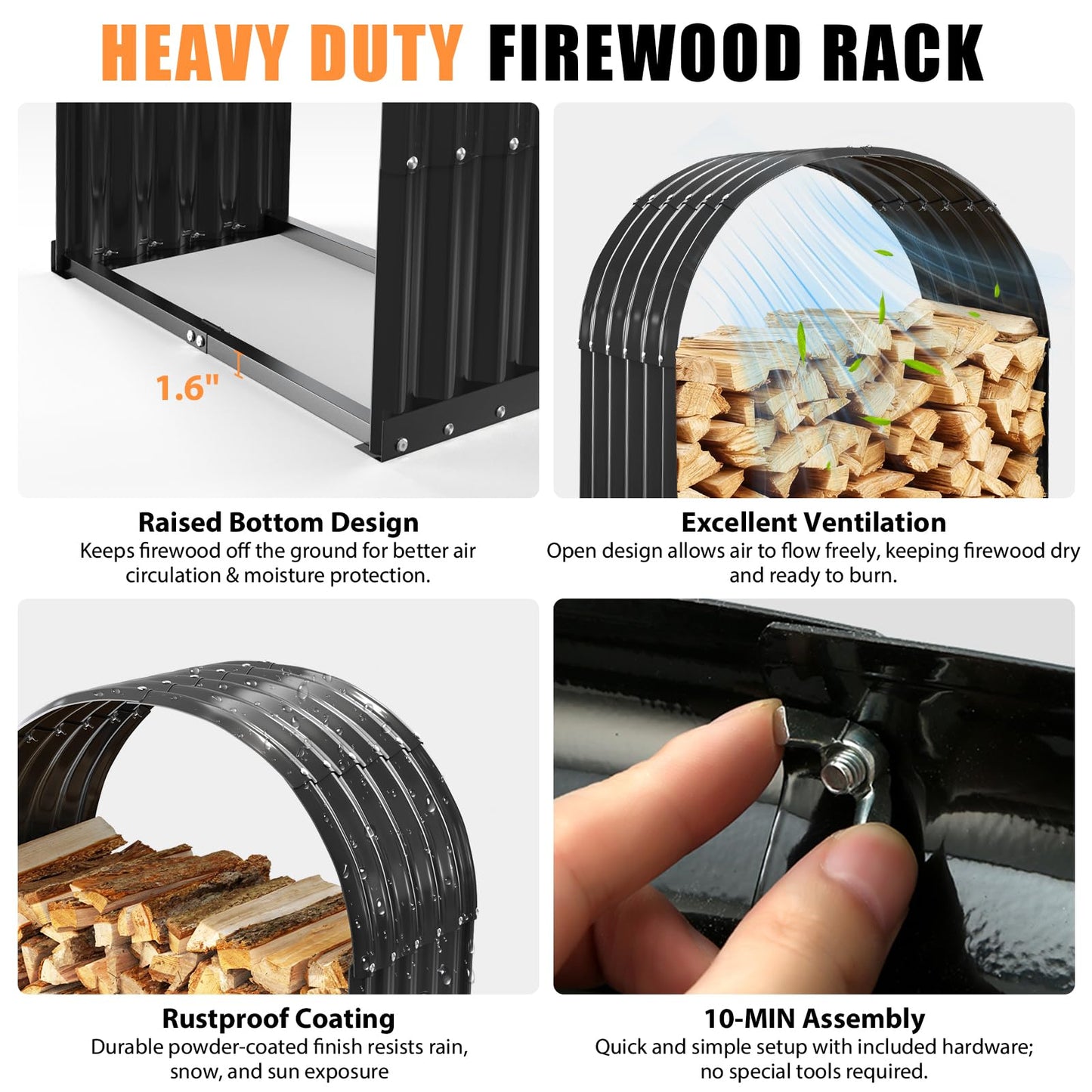 XGMDD Heavy Duty Firewood Rack with Top Cover, Outdoor Indoor Use, 700 LBS Capacity, Waterproof Galvanized Steel Fire Log Holder for Fireplace,Patio, Stylish Metal Fire Wood Storage Organizer Racks