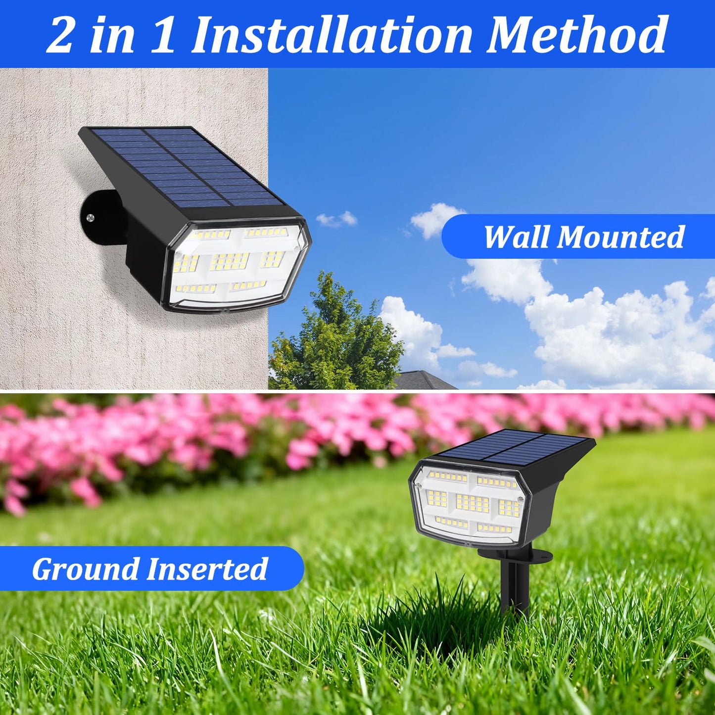 Sucolite 8-Pack Solar Spot Lights Outdoor Waterproof IP65, 3 Lighting Modes 2-in-1 Solar Landscape Spotlights for Yard, 59 LED Solar Powered Wall Lights for Garden Pathway Driveway Walkway, Cool White