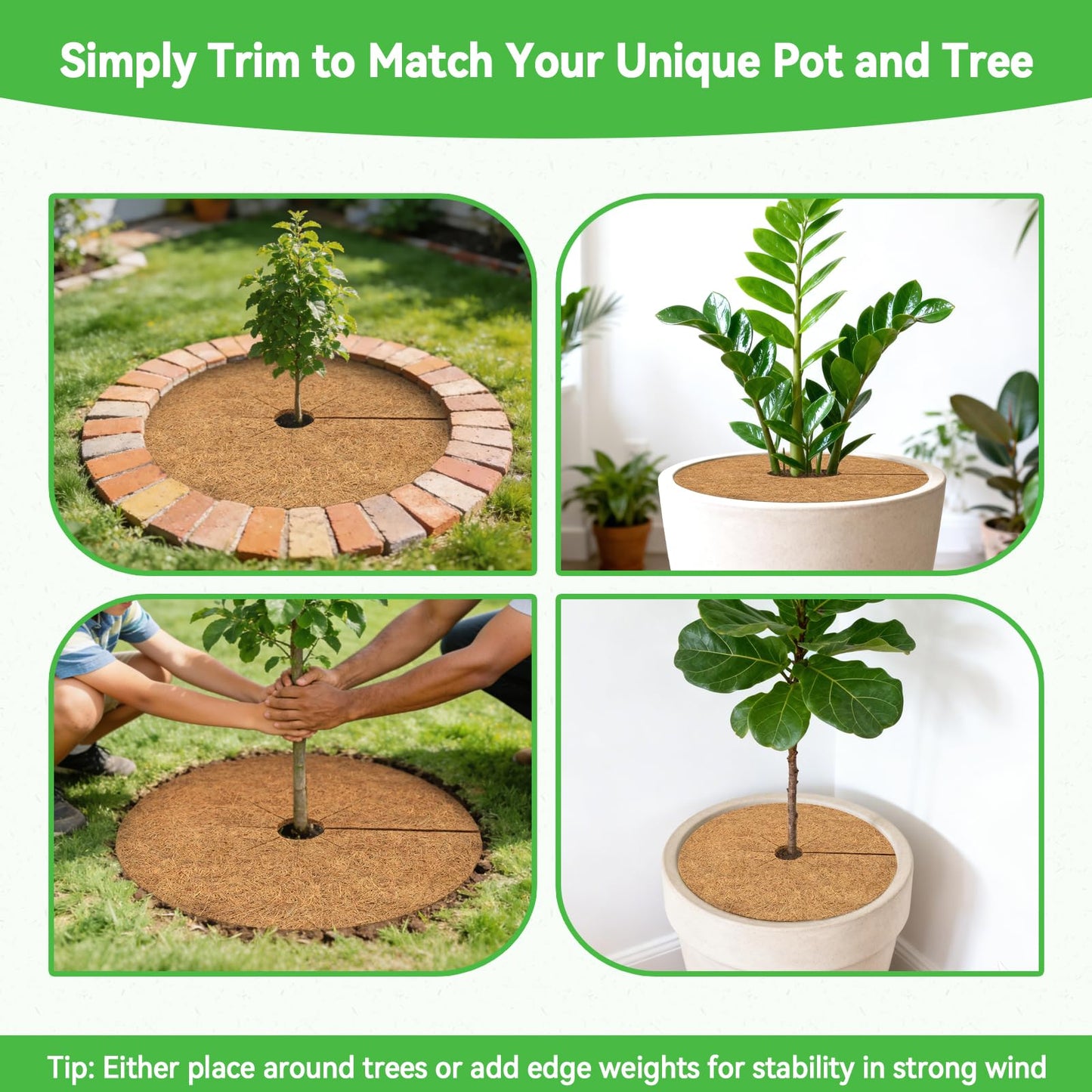 ZeeDix 3 Pack Coconut Fiber Mulch Ring, 30 Inch Coco Coir Tree Ring Mulch Mat, 100% Natural Tree Protector Mat Plant Cover Ring Coconut Coir Discs Tree Mats Mulch Rings for Indoor Outdoor Trees Plants
