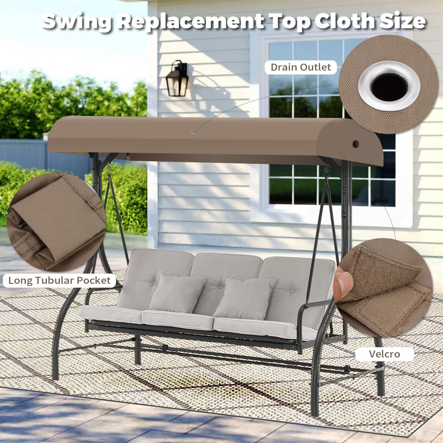 Replacement Canopy Top for GT Porch Swing Model GCS00229C, Outdoor Swing Chair Canopy Cover (Beige)