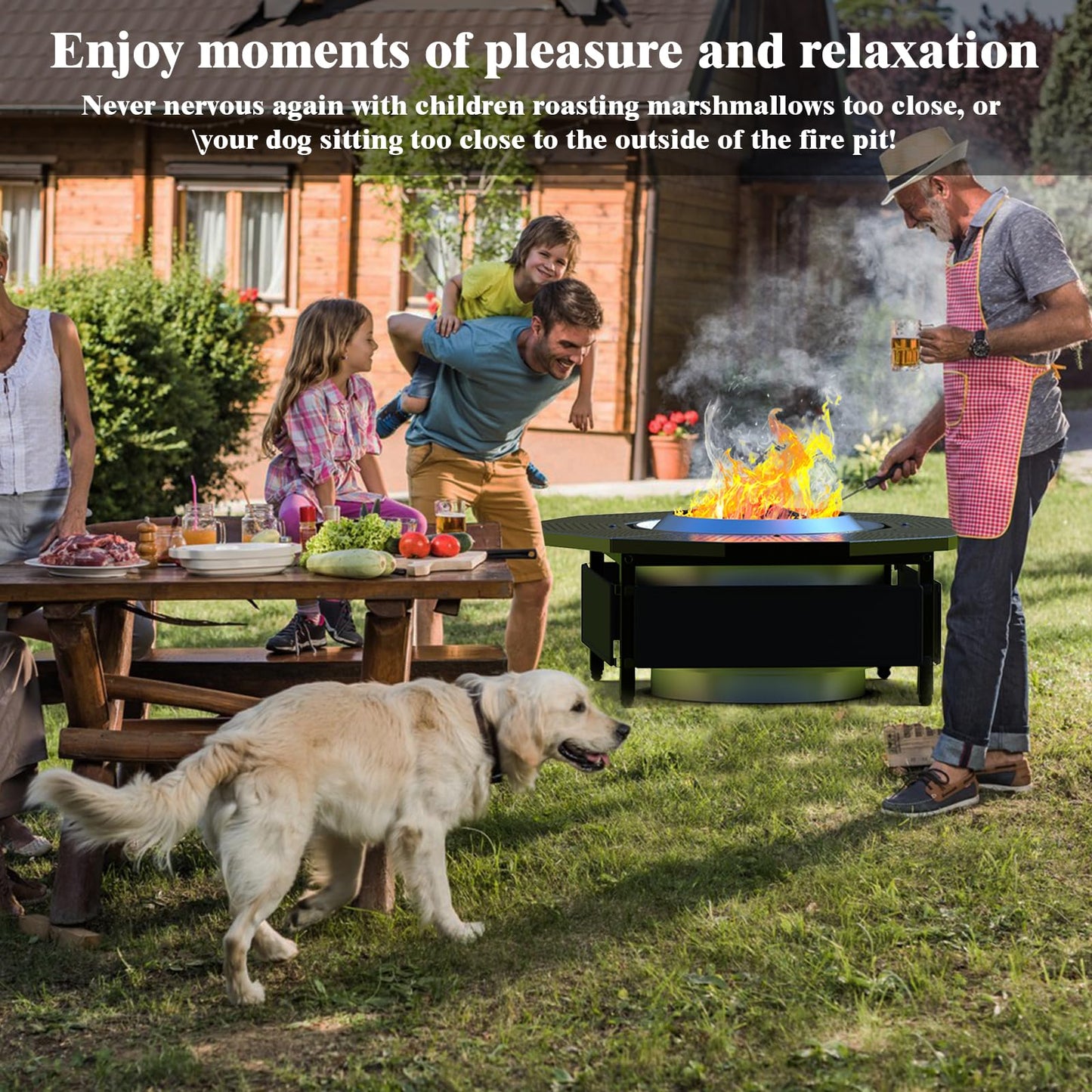 Lezbanz Fire Pit Surround Tabletop for Solo Stove Bonfire Ranger 2.0, Thick Powder-Coated Steel Surround Tabletop, Outdoor FirePit Table, UV-Resistant Outdoor Fabric & Adjustable Height