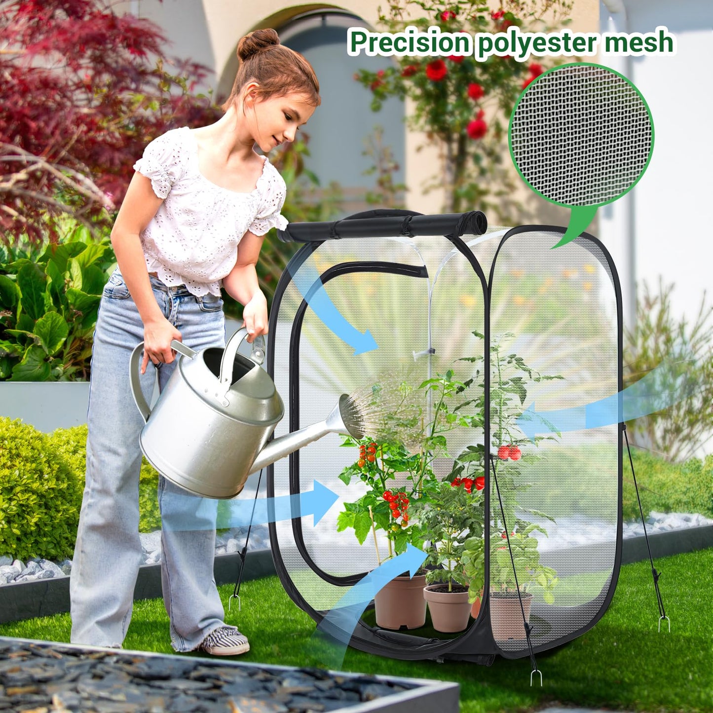Ohuhu 36'' Garden Mesh Plant Cover, 2 Pack Pop Up Plant Protector Strawberry Cover Garden Net Cage Wind Protection for Plants Outdoor with Storage Bag 24 x 24 x 36 Inches