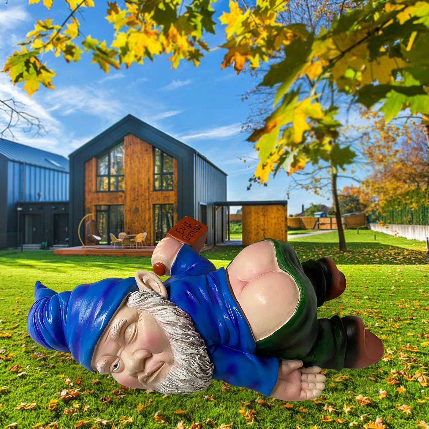 MINICAR Funny Drunk Garden Gnome Statue 9.5 Inch - Indoor Home Office Figurine Decor Outdoor Yard Lawn Patio Sculpture Decoration, Naughty Gifts for Women Men, Blue