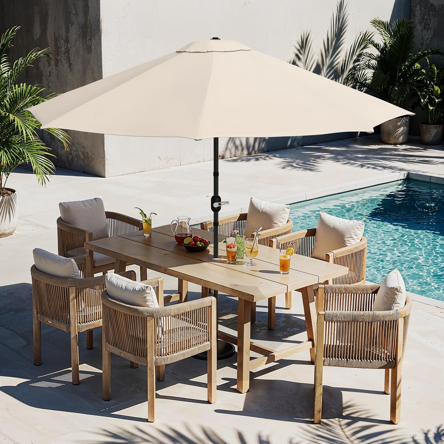 LUE BONA 10FT Patio Umbrella, Waterproof Outdoor Market Umbrella with Easy Crank & Tilt, Patio Table Umbrella for Deck Garden Backyard Pool, Beige