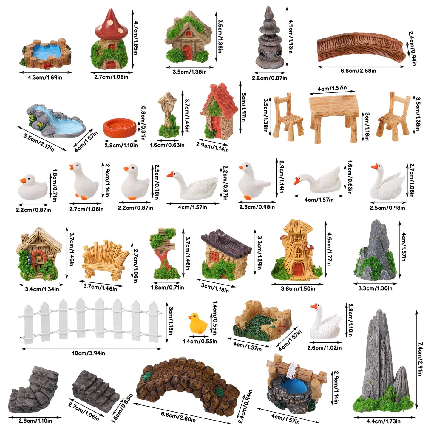 GGSTDDUP 35 Pcs Fairy Garden Accessories Miniatures Garden Kit with Resin Duck, Mushroom House & Bridge Miniature Accessories for Terrarium, Dollhouse & Outdoor Decor