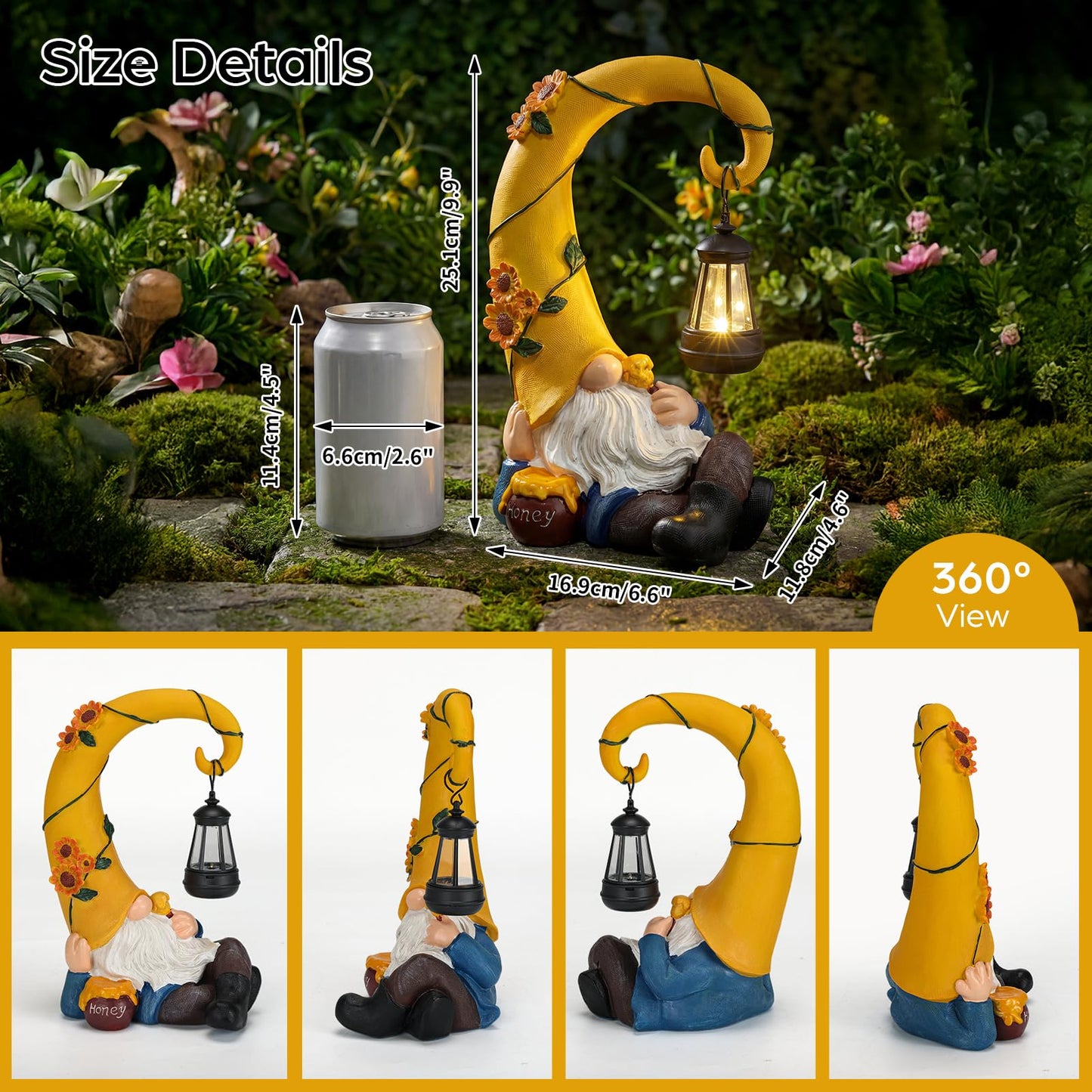 Lavezee Garden Gnomes Outdoor, Spring Gnome Statue with Solar Lantern for Yard, Patio, Lawn Graden Decor, Funny Gnome Gifts for Mom Grandma Women
