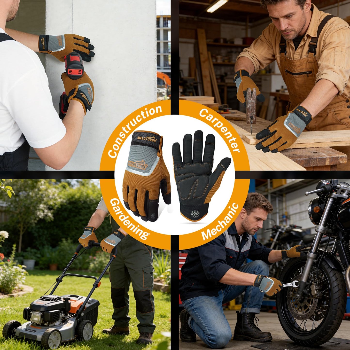 MELOTOUGH Work Gloves for Men Women,Mens Mechanic Work Gloves for Garden,Yard,Warehouse,Touch Screen Working Gloves