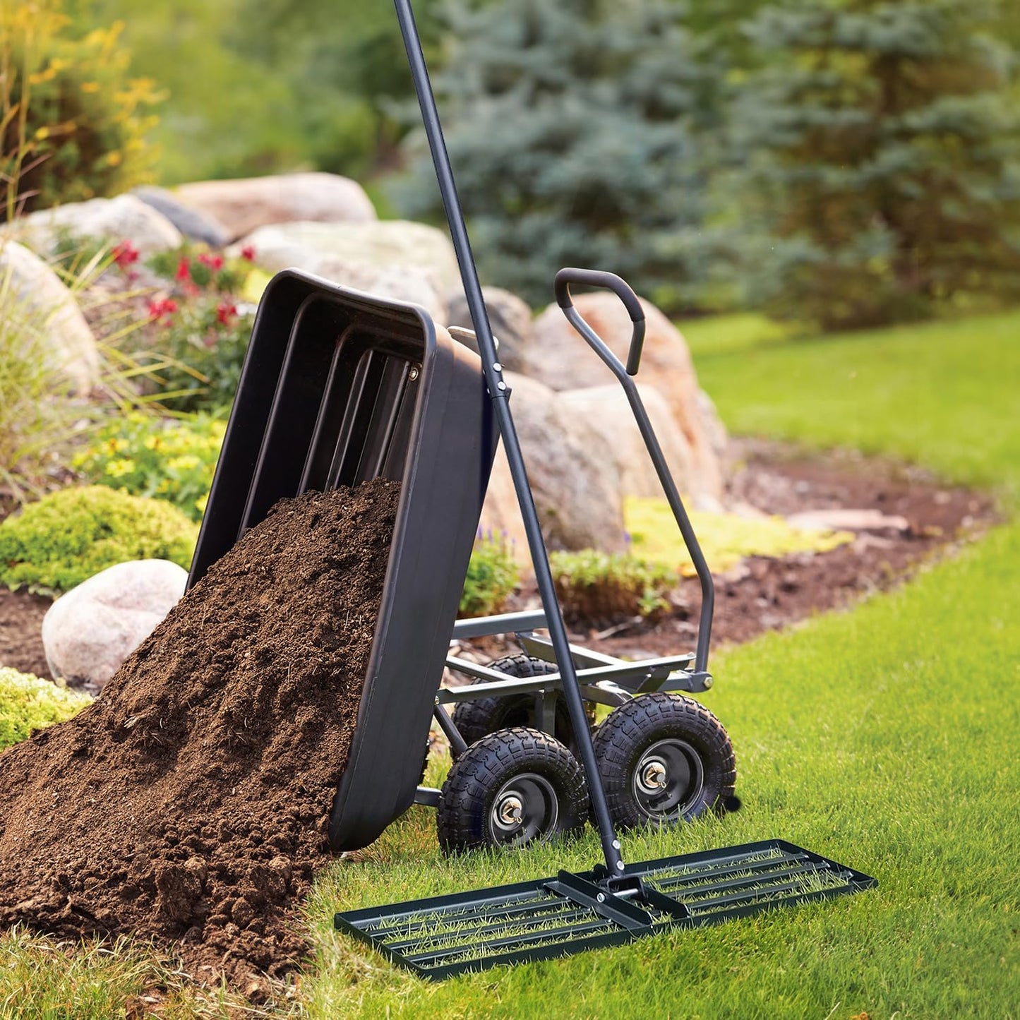 Jardineer 45 Inch Heavy Duty Lawn Leveling Rake, 72 Inch Long Handle Yard Leveler for Grass Soil, Ground Dirt Leveler Tool for Lawn, Garden, Golf Course Maintenance