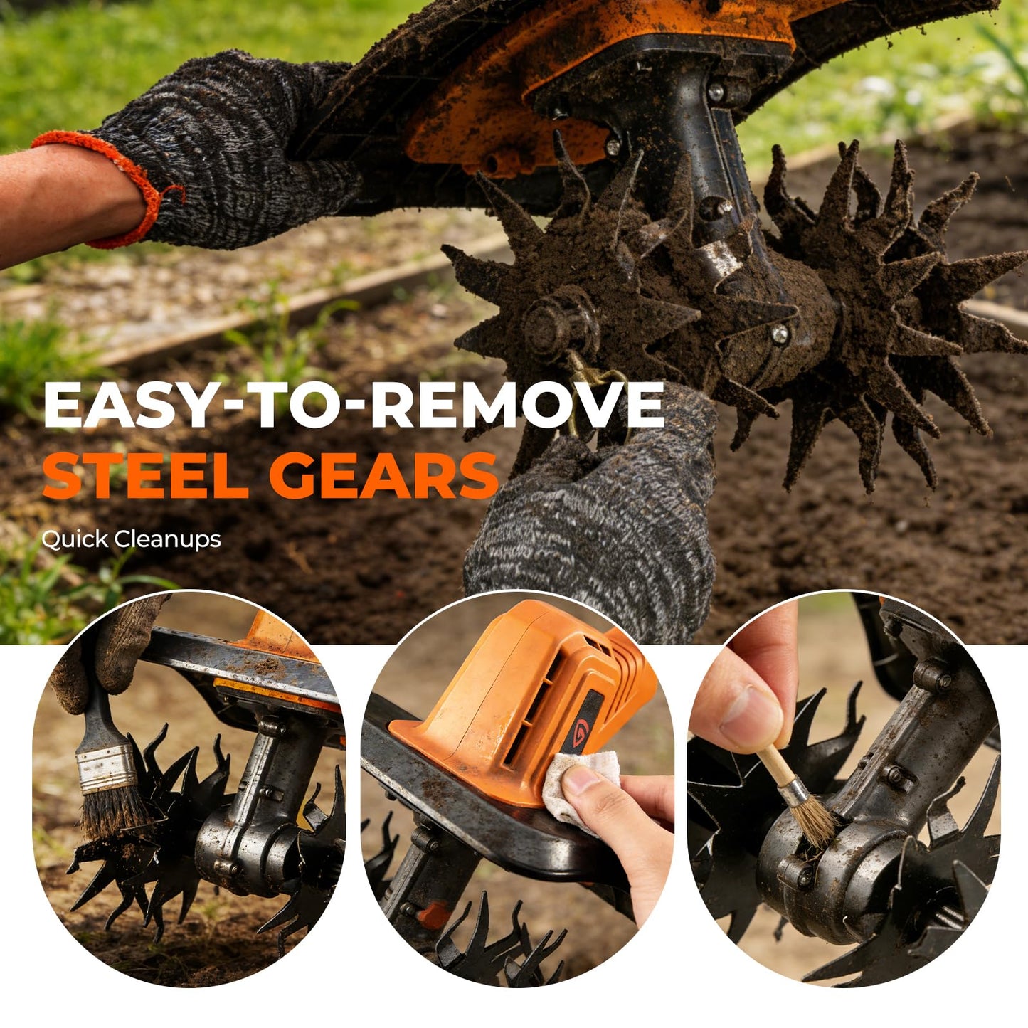 GEARPASS Cordless Electric Tiller Cultivator, 21V Battery Powered Garden Tiller with 2×4.0Ah Batteries, 9″ Tilling Width & 6.6″ Depth, 360RPM 48 Rust-Resistant Blades for Soil & Gardening