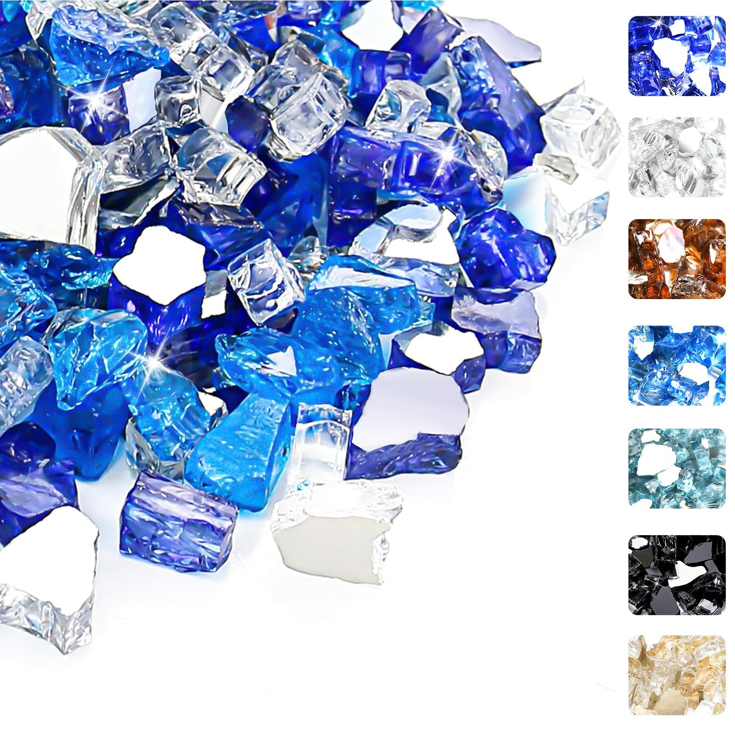 Hisencn Fire Glass 1/2 Inch - Blended Blue Reflective Tempered Fire Glass Rocks for Fire Pit, Outdoors and Indoors Natural or Propane Fireplaces, Fire Bowls Landscape Decoration, 10 Pounds