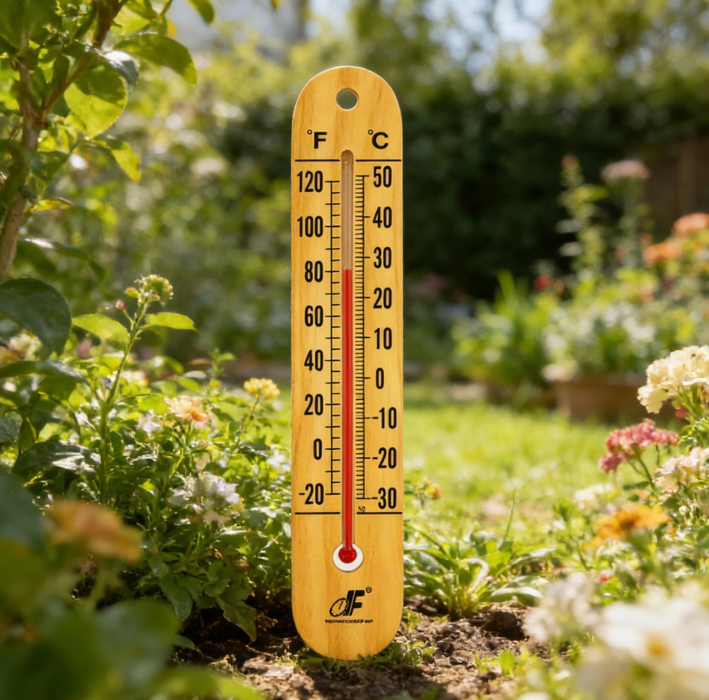 Large 10.5 Inch Vertical Wood Thermometer for Indoor & Outdoor Use, Wide Range -20°F to 120°F / -30°C to 50°C, Battery-Free with Dual Fahrenheit & Celsius Scale,Weather Resistant, Easy to Hang