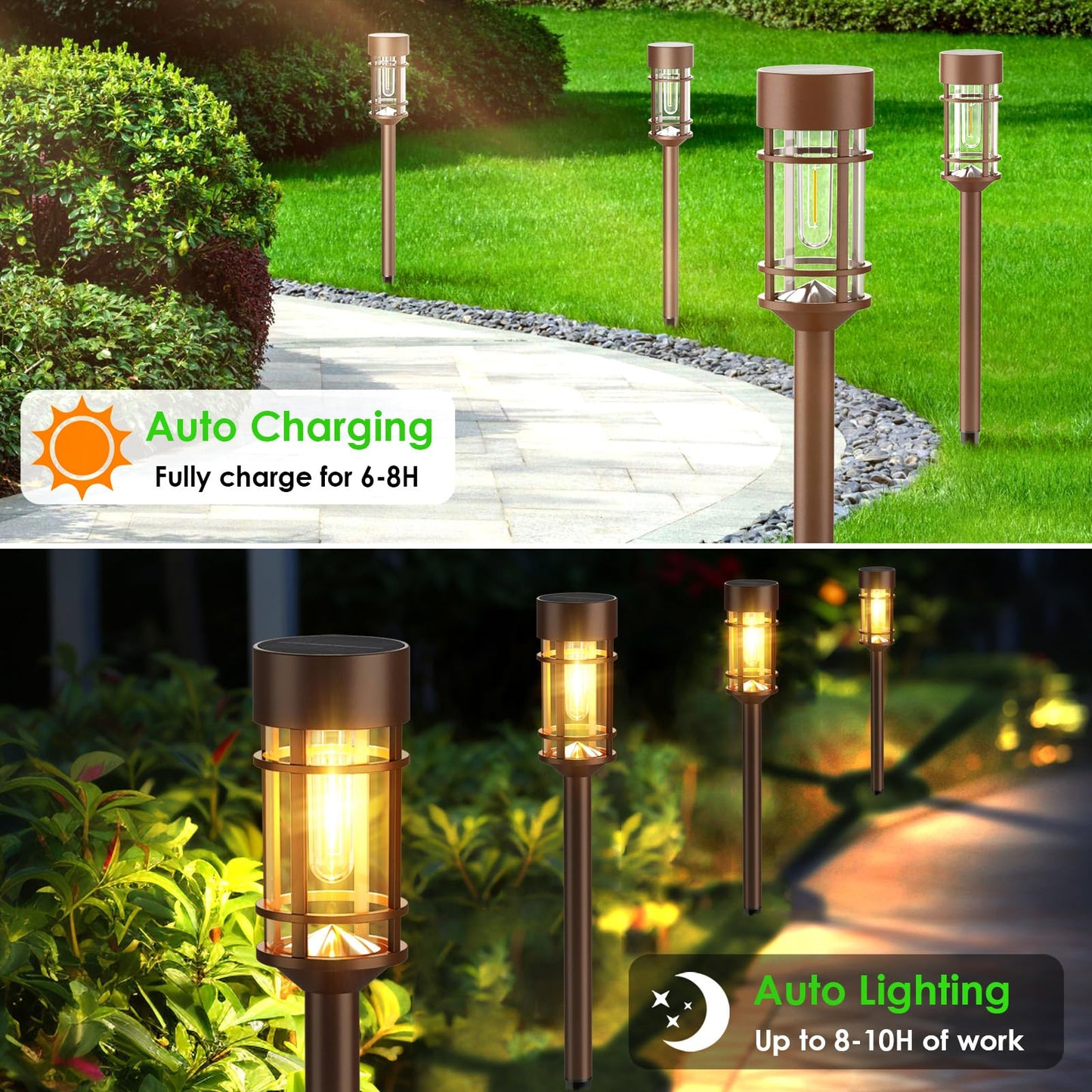 Mancra 8 Pack Solar Outdoor Lights, Bright Up to 12 Hrs Solar Lights for Outside, Waterproof Solar Garden Lights for Patio, Yard and Landscape, Brown