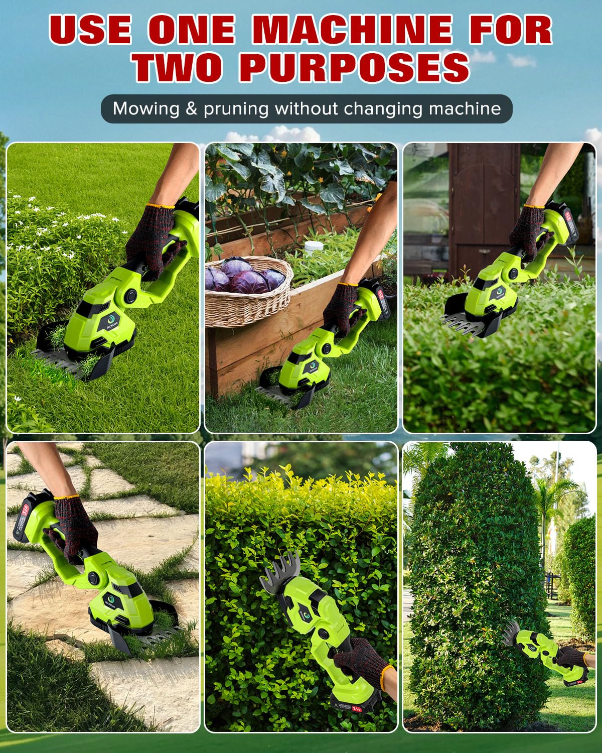 Cordless Hedge Trimmer,Cordless Grass Shear & Hedge Shear with a 5.3-inch Lawn Mower Blade, with 2 PCS Rechargeable Battery and Charger for Garden,Lawn.Note: It Does not Include the 9-inch Blade.